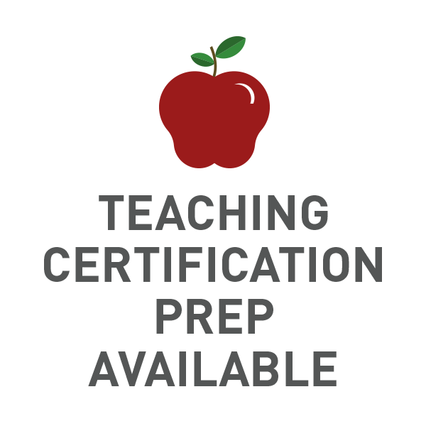 Apple graphic for Teaching Certification Prep Available.